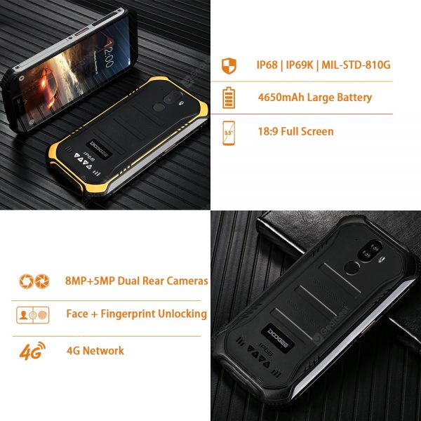 Upgrade 3GB+32GB DOOGEE S40 MTK6739 Quad Core Android 9.0 4G Network Rugged Mobile Phone IP68 5.5inch Display 4650mAh 8.0MP NFC