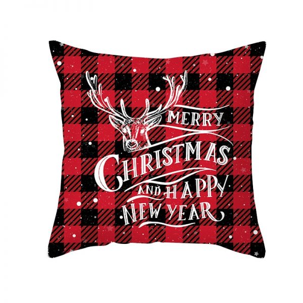 Christmas Cartoon Santa Claus Elk Cushion Cover Red Plaid Throw Pillow Christmas Ornaments Natale 2020 Xmas Gifts Sofa Cushions