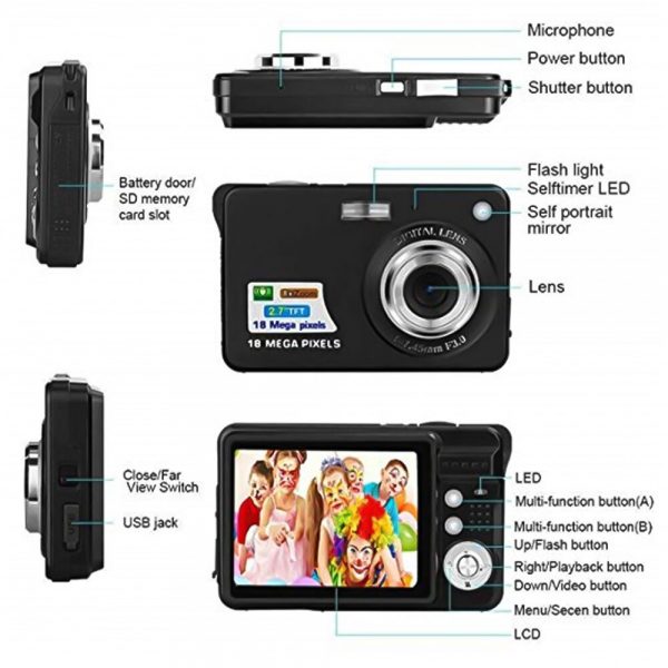 New Mini Camera 2.7" 720P 18MP 8x Zoom TFT LCD HD Digital Camera Video Camcorder DV Anti-Shake Photo For Kids Gift Children