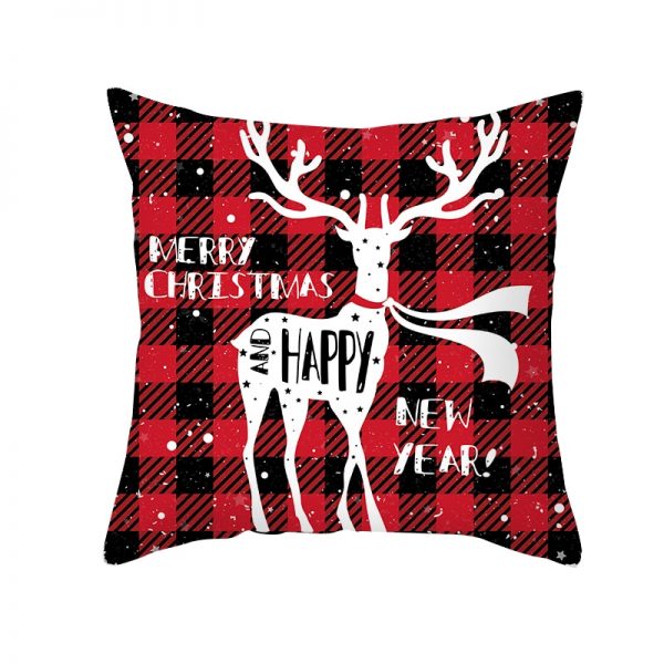 Christmas Cartoon Santa Claus Elk Cushion Cover Red Plaid Throw Pillow Christmas Ornaments Natale 2020 Xmas Gifts Sofa Cushions