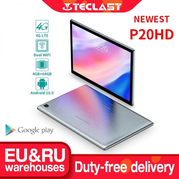 Teclast P20HD 10.1" Android 10 Tablet 1920x1200 SC9863A Octa Core 4GB RAM 64GB ROM 4G Network AI Speed-up Tablets PC Dual Wifi