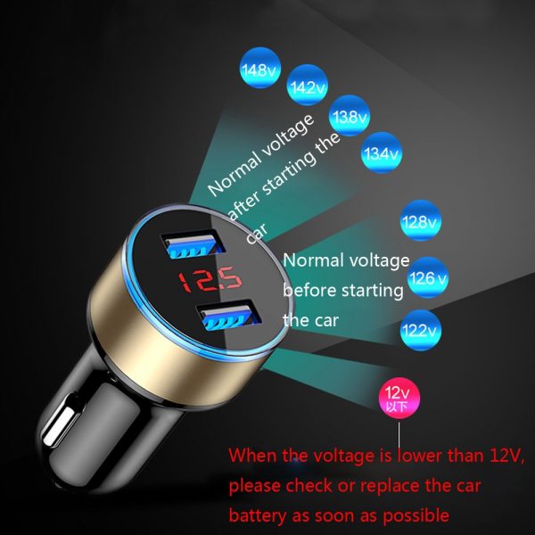 2.1A Dual USB Car Charger 2 Port LCD Display 12-24V Cigarette Socket Lighter