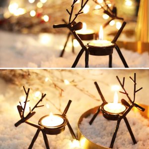 Creative Elk Bracket Candle Holder Deer Candlestick Iron Christmas Dinner Table Room Ornament For Xmas Home Decor 13.5x5x13.5cm