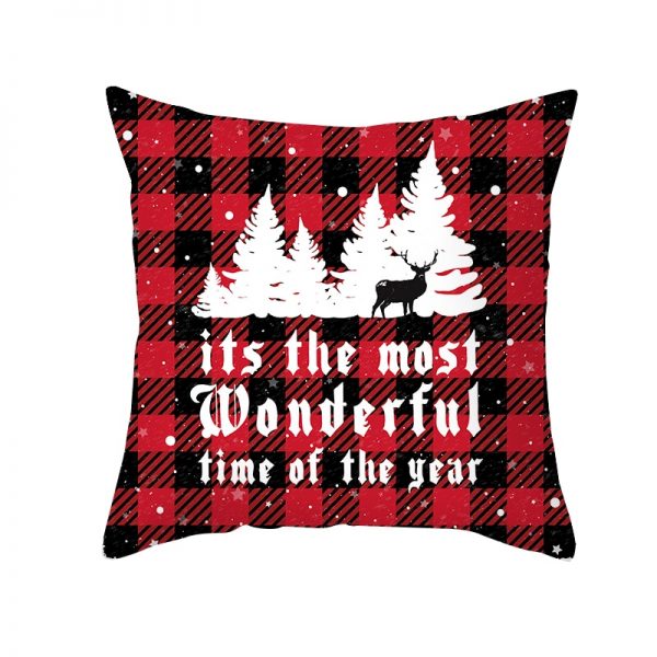 Christmas Cartoon Santa Claus Elk Cushion Cover Red Plaid Throw Pillow Christmas Ornaments Natale 2020 Xmas Gifts Sofa Cushions