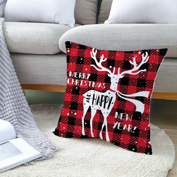 Christmas Cartoon Santa Claus Elk Cushion Cover Red Plaid Throw Pillow Christmas Ornaments Natale 2020 Xmas Gifts Sofa Cushions