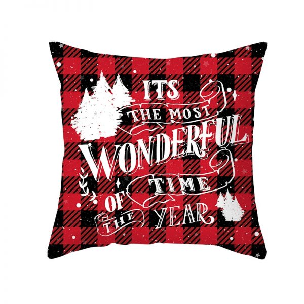 Christmas Cartoon Santa Claus Elk Cushion Cover Red Plaid Throw Pillow Christmas Ornaments Natale 2020 Xmas Gifts Sofa Cushions