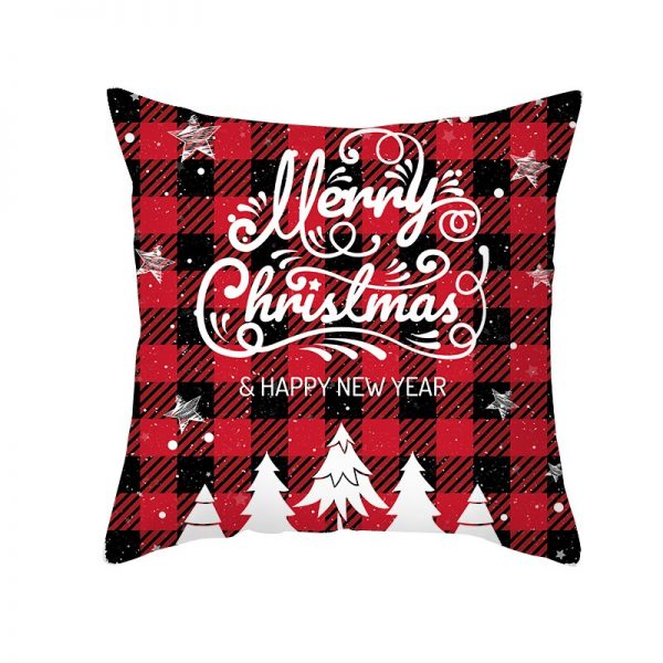 Christmas Cartoon Santa Claus Elk Cushion Cover Red Plaid Throw Pillow Christmas Ornaments Natale 2020 Xmas Gifts Sofa Cushions