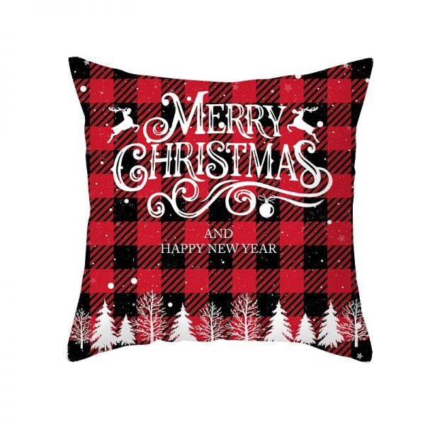 Christmas Cartoon Santa Claus Elk Cushion Cover Red Plaid Throw Pillow Christmas Ornaments Natale 2020 Xmas Gifts Sofa Cushions