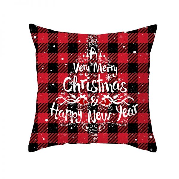 Christmas Cartoon Santa Claus Elk Cushion Cover Red Plaid Throw Pillow Christmas Ornaments Natale 2020 Xmas Gifts Sofa Cushions