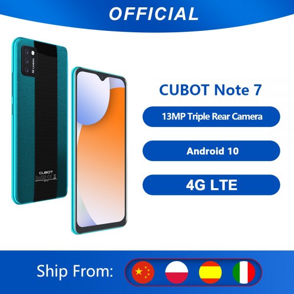 Cubot Note 7 Smartphone Triple Camera 13MP 4G LTE 5.5 Inch Screen 3100mAh Android 10 Dual SIM Card mobile phone Face Unlock