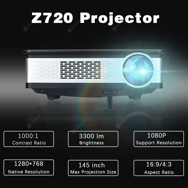 Excelvan Z720 1280*768 Native Resolution 3300 Lumens Z720 Multimedia Projector Support 1080P With HDMI VGA USB*2 AV Interfaces For Home Cinema Game Outdoor Movie