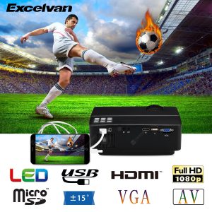 Excelvan E08 LCD Projector Home Cinema Native Resolution 800 × 480 Support 1080P HDMI SD USB VGA Interface Multi-screen Interaction Via iPhone Data Cable Compatible with Amazon Fire TV Stick & PS4 EU