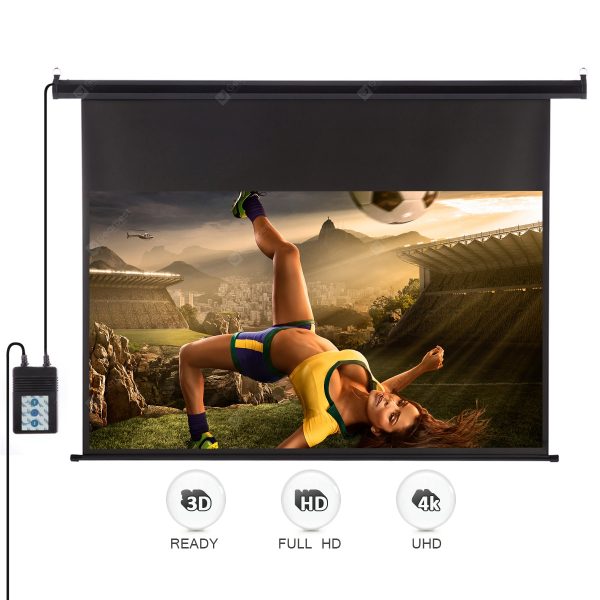 Excelvan 120-inch 16:9 1.2 Gain Wall Ceiling Electric Motorized HD Projector Screen with Remote Control Up and Down for Home and Office