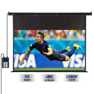 Excelvan 120-inch 16:9 1.2 Gain Wall Ceiling Electric Motorized HD Projector Screen with Remote Control Up and Down for Home and Office