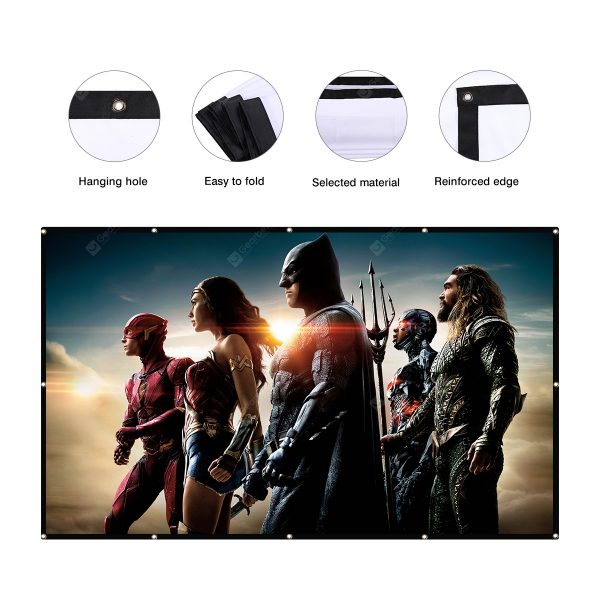 Excelvan 16:9 Collapsible White Portable Projector Cloth Screen With Hanging Hole For Home And Outdoor Use