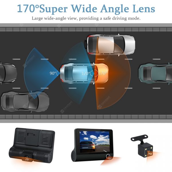 3 Lens Car Dash Camera 4inch Display HD 1080P Car DVR Video Recorder 170 Degree Wide Angle