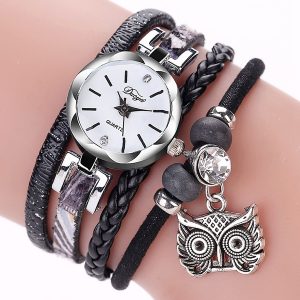 DUOYA Cute Style Owl Pendant Ladies Bracelet Watch Fashion Women Wrist Watch