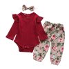 3Pcs Newborn Baby Girl Clothes Set Fashion Autumn Long Sleeve Solid Color Romper Tops Pants Headband Infant Clothing Outfits