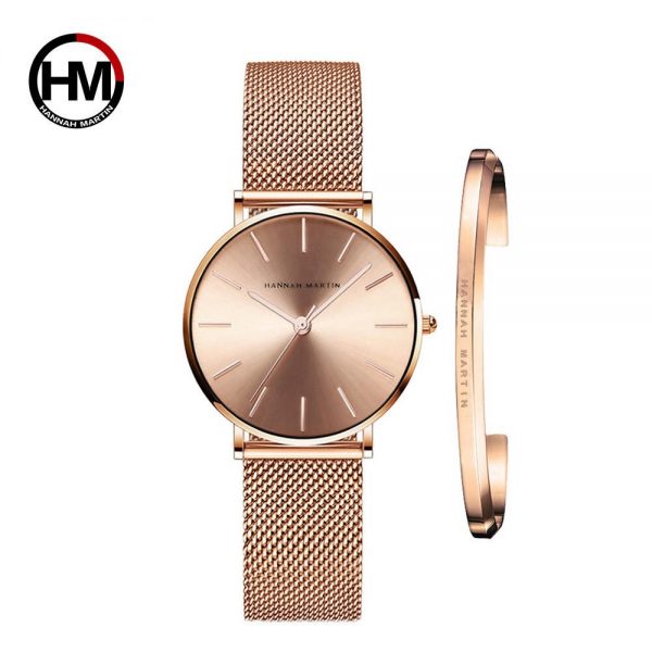 Ins Hot 1 Set Brand Wristwatches & Bracelet Japan Quartz Movt Ladies Waterproof Rose Gold Simple Stainless Steel Women Watches