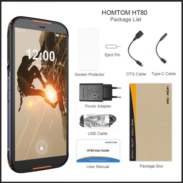 Original HOMTOM HT80 IP68 Waterproof Smartphone 4G LTE Android 10 5.5" 18:9 HD+ MT6737 NFC Wireless charge SOS Mobile phone