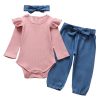 3Pcs Newborn Baby Girl Clothes Set Fashion Autumn Long Sleeve Solid Color Romper Tops Pants Headband Infant Clothing Outfits