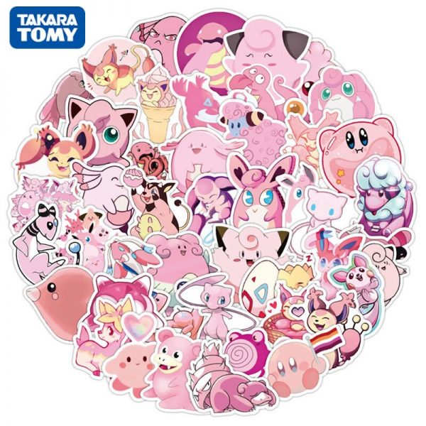 10/30/50Pcs Pink Pokemon Stickers TAKARA TOMY Waterproof Skateboard VSCO Guitar Laptop Luggage Cartoon Girl Kids Stikers Toys