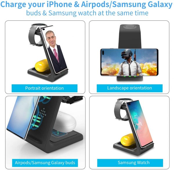 Wireless Charger Samsung 3 in 1 10W Fast Charging Qi-Certified, Compatible Samsung S10/ S10+ Airpods, Galaxy Watches Galaxy buds