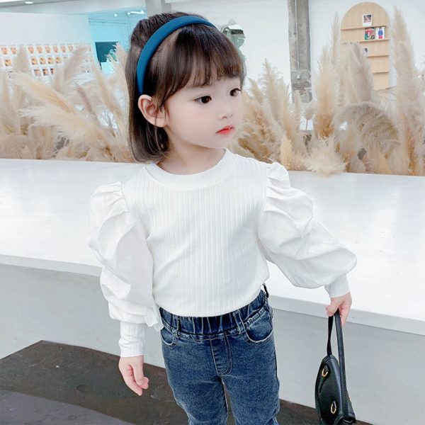 T-shirts For Girls Puff Sleeve T-shirt Girl Casual Style Kids Tops Tee Spring Autumn Baby Girl Clothes