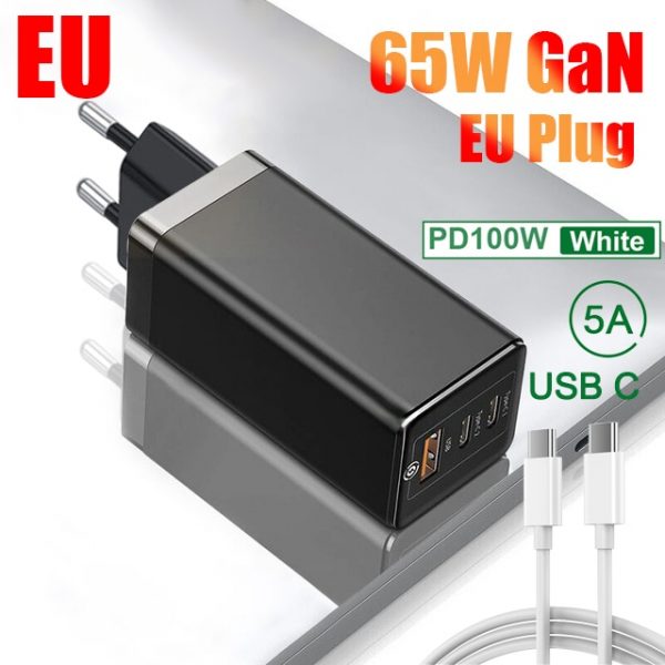 65W Quik Charge 3.0 USB Fast Charging PD GaN Charger For iPhone Xiaomi Huawei Samsung Mobile Phone Laptop Tablet Charge Adapter