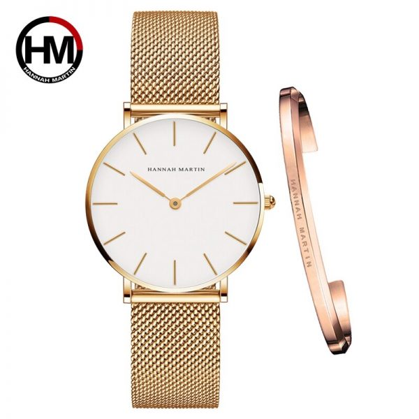 Ins Hot 1 Set Brand Wristwatches & Bracelet Japan Quartz Movt Ladies Waterproof Rose Gold Simple Stainless Steel Women Watches