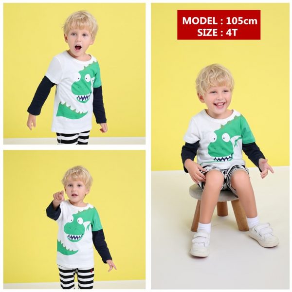 New Spring Children's clothing boy T-shirt wholesale big dinosaur pattern baby clothing mother kids clothes with 100% cotton T