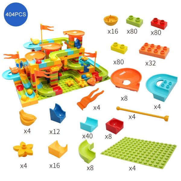 Marble Race Run Block Big Size Compatible Duploed Building Blocks Plastic Funnel Slide DIY Assembly Bricks Toys For Children