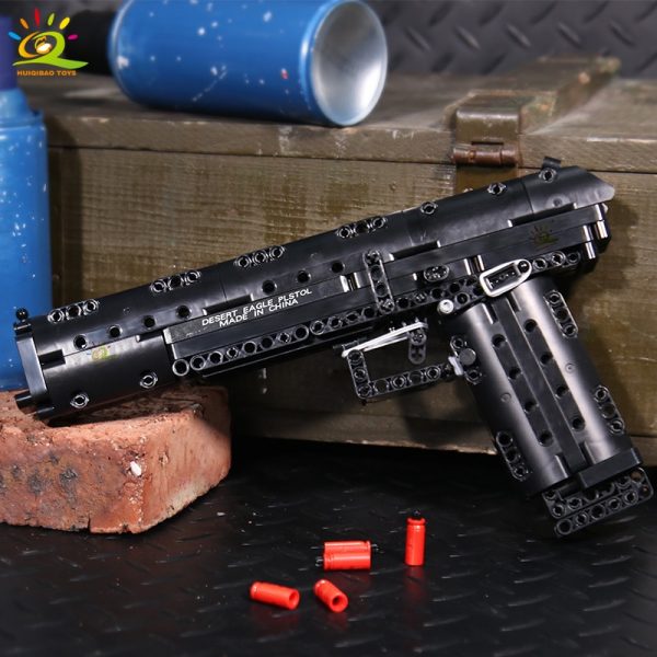 HUIQIBAO 563PCS Desert Eagle Toy Model Building Blocks Set Technic Assembly Bricks City DIY Weapon Game Gun Children Toys Gift