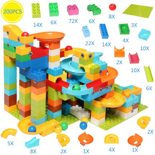 Marble Race Run Block Big Size Compatible Duploed Building Blocks Plastic Funnel Slide DIY Assembly Bricks Toys For Children