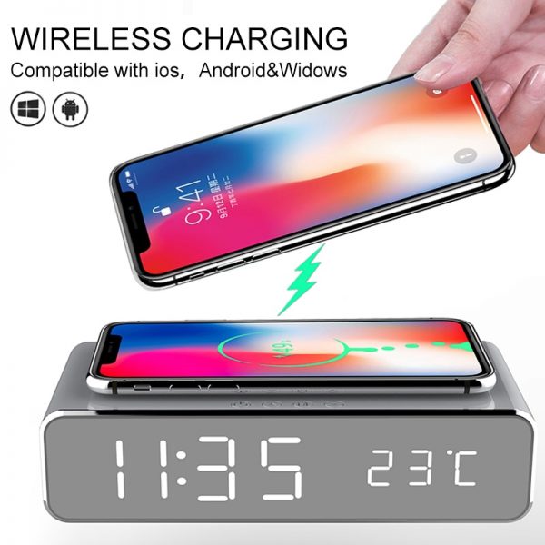 Fast Wireless Charger LED Alarm Clock Phone Wireless Charger Charging Pad Thermometer For IPhone 11 Pro XS Max X 8 Plus Samsung