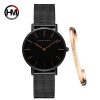 Ins Hot 1 Set Brand Wristwatches & Bracelet Japan Quartz Movt Ladies Waterproof Rose Gold Simple Stainless Steel Women Watches