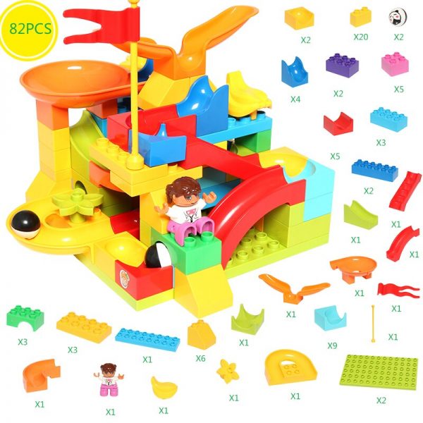 Marble Race Run Block Big Size Compatible Duploed Building Blocks Plastic Funnel Slide DIY Assembly Bricks Toys For Children