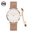 Ins Hot 1 Set Brand Wristwatches & Bracelet Japan Quartz Movt Ladies Waterproof Rose Gold Simple Stainless Steel Women Watches