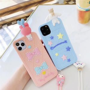 Japan Cartoon Cute cat My Melody Case for iphone 12 11 Pro X XR XS MAX 7 8 6 plus 3D doll Cinnamoroll Soft Silicon lanyard cover