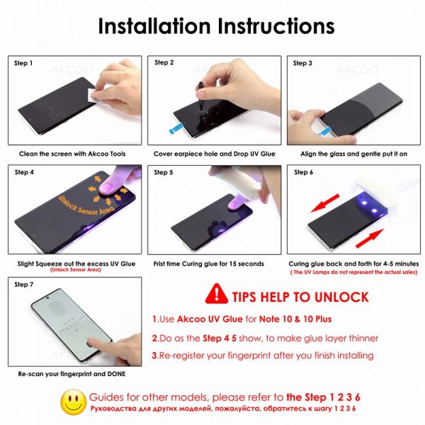 Akcoo Note 10 Plus Tempered Glass Screen Protector fingerprint unlock for Samsung Galaxy Note 10 UV Glass Screen film full Cover