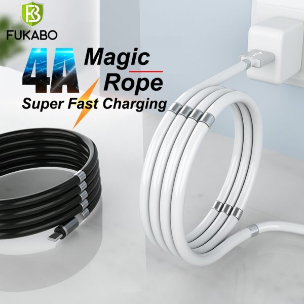 Magic Rope USB-C Magnetic Cable Type C USB Cable 4A Phone Fast Charging Data Sync Cord For Samsung A51 S10 S20 Charging Cable