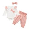 3Pcs Newborn Baby Girl Clothes Set Fashion Autumn Long Sleeve Solid Color Romper Tops Pants Headband Infant Clothing Outfits