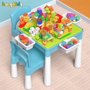 Kids Activity Table With 128 PCS Big Building Blocks Compatible Dupoled Educational Children Table Large Block Toys For Girl Boy