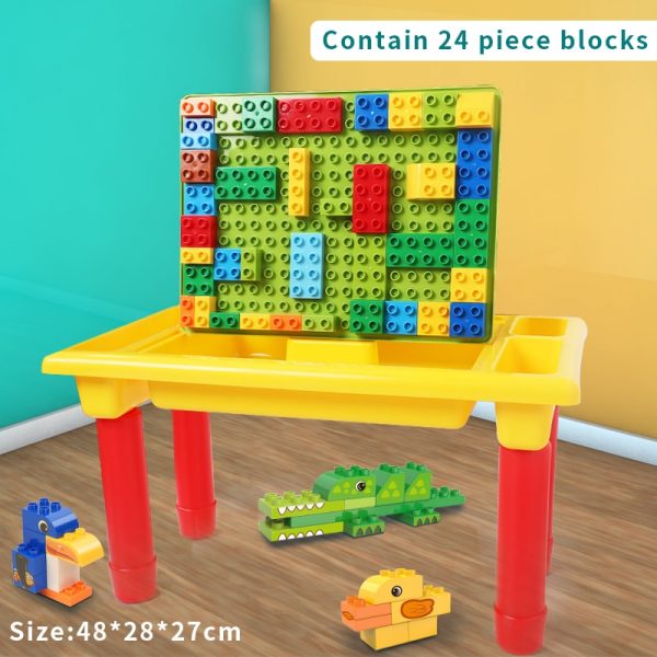 Kids Activity Table With 128 PCS Big Building Blocks Compatible Dupoled Educational Children Table Large Block Toys For Girl Boy