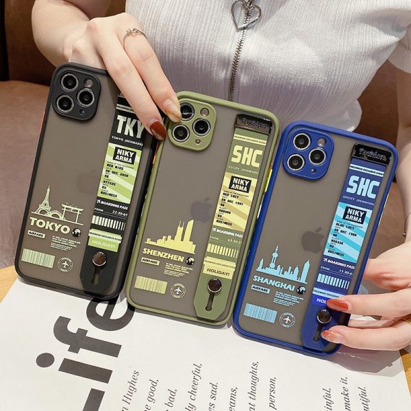 Hot Luxury Tokyo Shanghai INS travel City Ticket Barcode Wrist Bracket Silicon case for iPhone 11 12 Pro X XS MAX 7 8 plus Cover