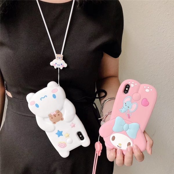 Cute 3D doll Melody Cinnamoroll phone case for iphone 11 Pro X XR XS MAX 6 7 8 plus lovely dog soft silicone cover lanyard coque