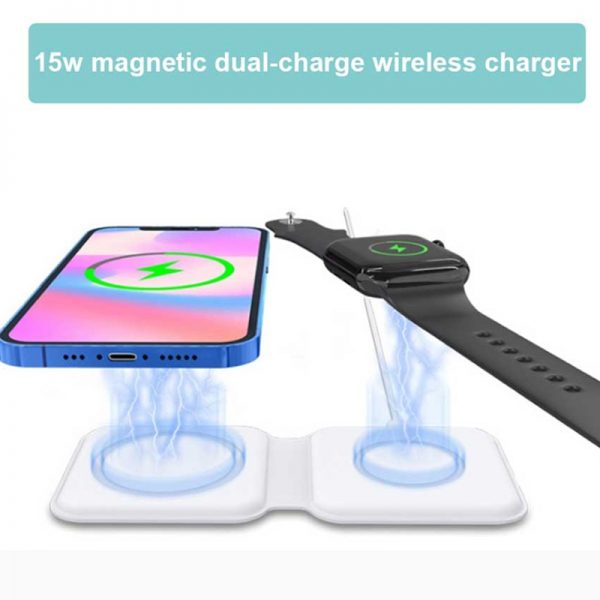 With LOGO For Apple 2in1 MagSafe Folding Dual Magnetic Wireless Charger 15w For iPhone 12/Pro/mini/Por Max Fast Charger