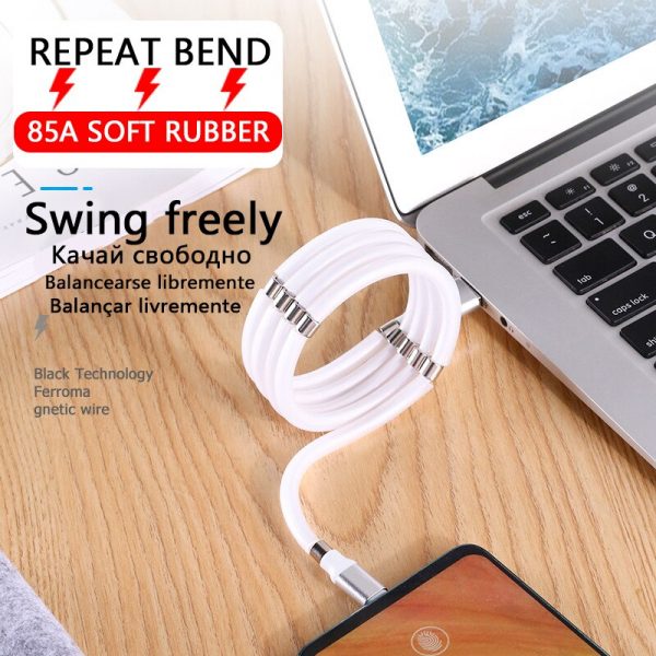 Magic Rope USB-C Magnetic Cable Type C USB Cable 4A Phone Fast Charging Data Sync Cord For Samsung A51 S10 S20 Charging Cable