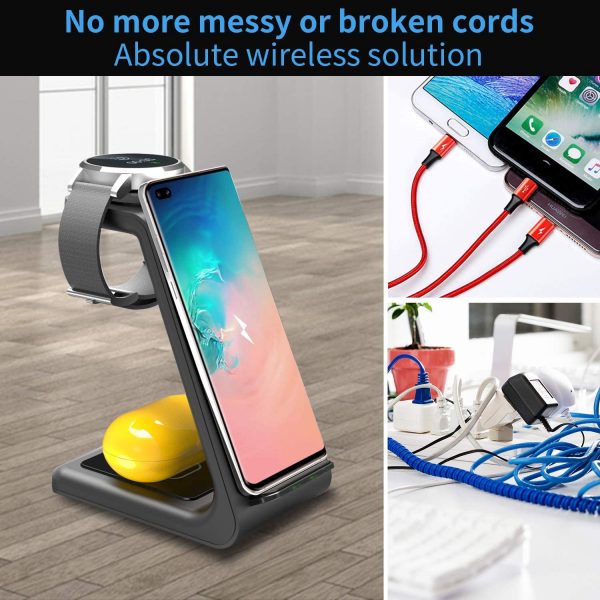 Wireless Charger Samsung 3 in 1 10W Fast Charging Qi-Certified, Compatible Samsung S10/ S10+ Airpods, Galaxy Watches Galaxy buds