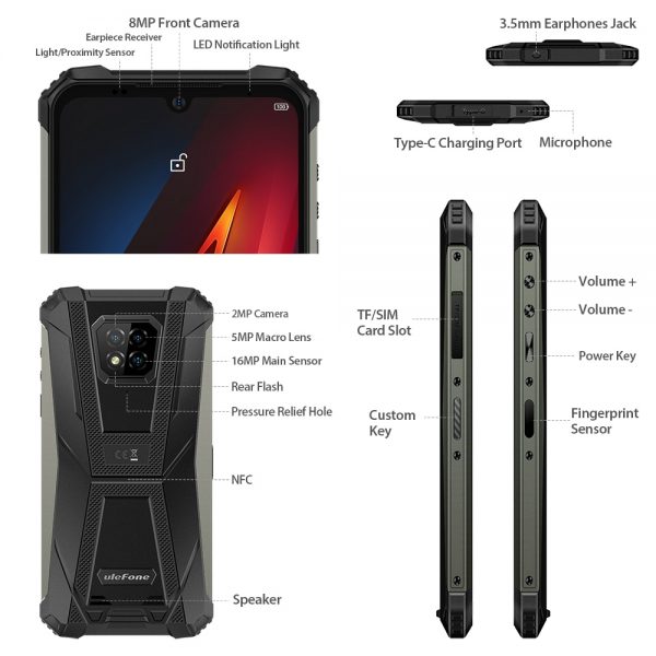 Ulefone Armor 8 IP68 IP69K Waterproof 6.1" 4GB 64GB 16MP Triple Rear Camera NFC 5580mAh Helio P60 Octa Core Rugged Smartphone